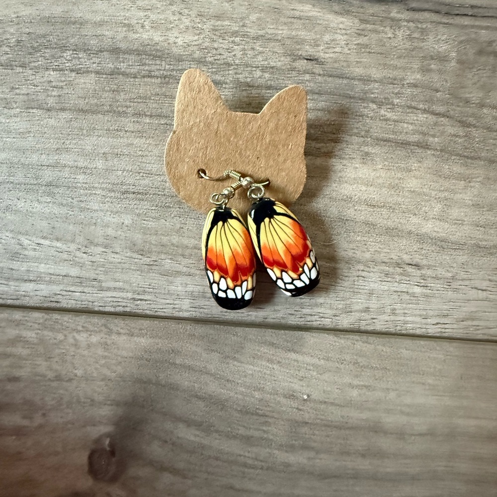 Butterfly Wing Earrings - Orange and Black
